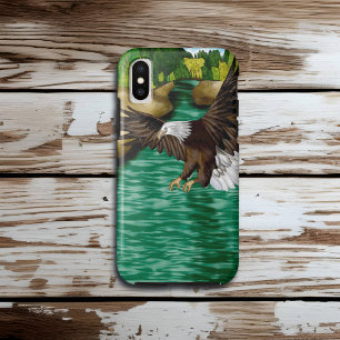 Bald Eagle die over rivier en bergen vliegt iPhone XS Hoesje