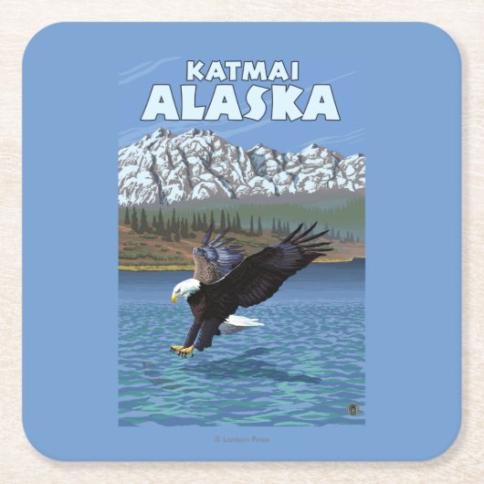Bald Eagle Diving - Katmai, Alaska Vierkante Kartonnen Onderzetter (Voorkant)