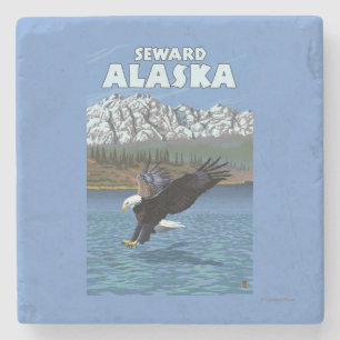 Bald Eagle Diving - Seward, Alaska Stenen Onderzetter