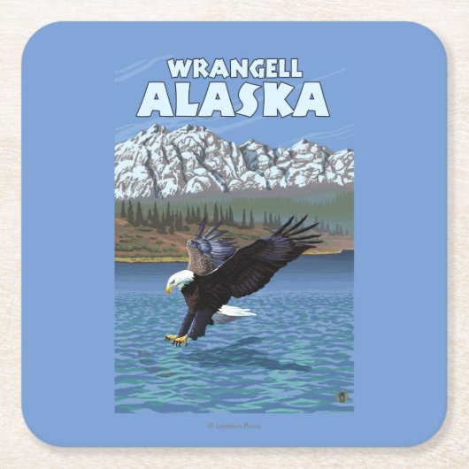 Bald Eagle Diving - Wrangell, Alaska Vierkante Kartonnen Onderzetter (Voorkant)
