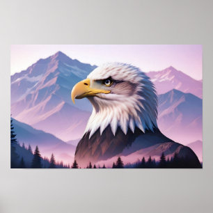 Bald Eagle Double Exposure Dierlijke Natuur Wilder Poster