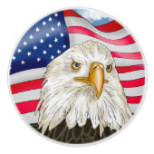 Bald Eagle en Amerikaanse vlag Patriottische Kunst Keramische Knop (Voorkant)