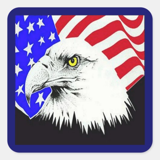 Bald Eagle en de Amerikaanse vlag Vierkante Sticker (Voorkant)