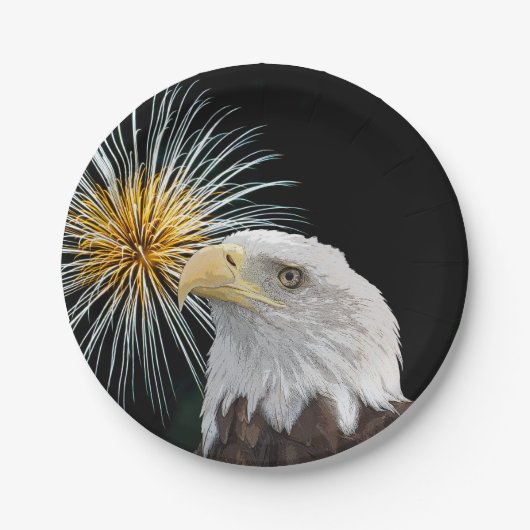 Bald Eagle en Fireworks Papieren Bordje (Voorkant)