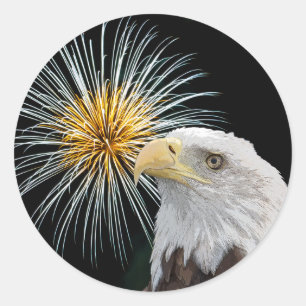 Bald Eagle en Fireworks Ronde Sticker