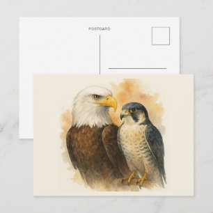 Bald Eagle en Peregrine Falcon Wildlife Art Briefkaart
