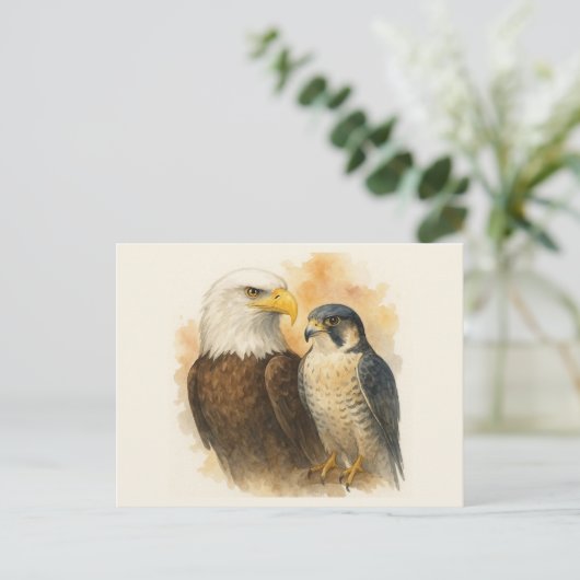 Bald Eagle en Peregrine Falcon Wildlife Art Briefkaart (Staand voorkant)