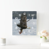 Bald Eagle Fish Retrieval Vierkante Klok (Huis)