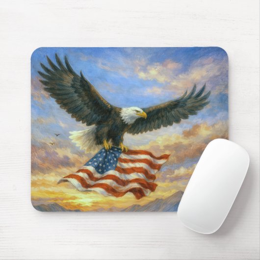 Bald Eagle Flying With American Flag Muismat (Met muis)