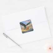 Bald Eagle Flying With American Flag Vierkante Sticker (Envelop)