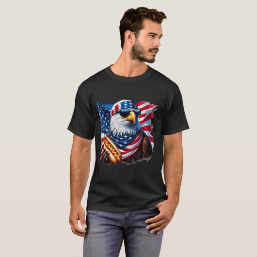 Bald Eagle Hotdog Funny American Patriotic 4th Of  T-shirt (Voorkant volledig)