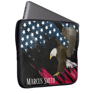 Bald Eagle in American Flag Abstract Laptop Sleeve