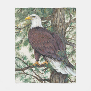 Bald Eagle in Branch Fleece Deken