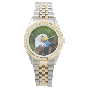 Bald Eagle in Sunlight Wildlife Painting Horloge