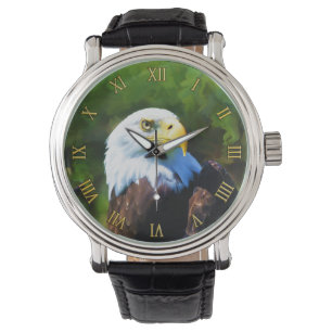 Bald Eagle in Sunlight Wildlife Painting Horloge