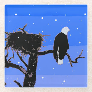 Bald Eagle in Winter - Originele Wilde Kunst Glazen Onderzetter
