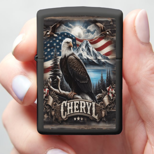 Bald Eagle met Amerikaanse vlag (In Hand)