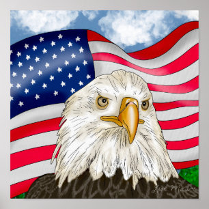 Bald Eagle met Amerikaanse vlag Achtergrond Poster