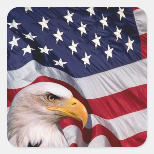 Bald Eagle met Amerikaanse vlag Vierkante Sticker (Voorkant)