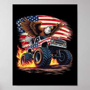 Bald Eagle Monster Truck - Amerikaanse vlag 4e O Poster