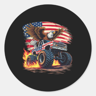 Bald Eagle Monster Truck - Amerikaanse vlag 4e O Ronde Sticker