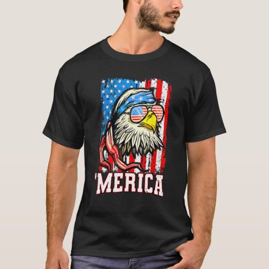 Bald Eagle Mullet Merica American Flag 4th Of Jul T-shirt (Voorkant)