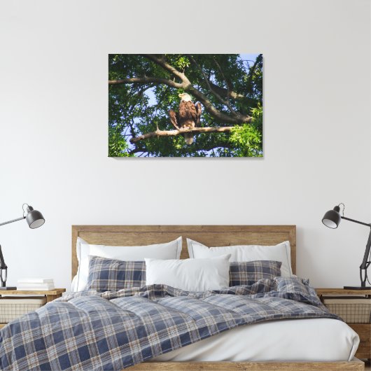 Bald Eagle on Branch Portrait Canvas Afdruk (Insitu (Slaapkamer))