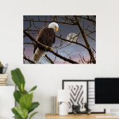 Bald Eagle onder volle maan Poster (Thuiskantoor)