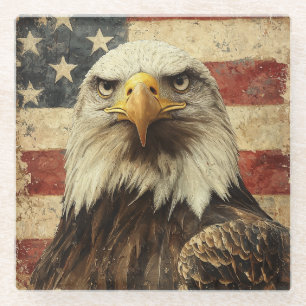 Bald Eagle over Amerikaanse vlag Glazen Onderzetter