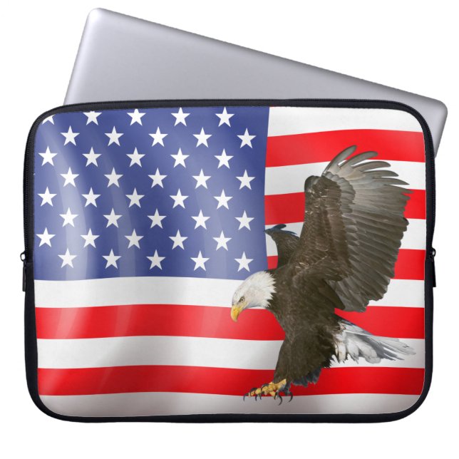 Bald Eagle over Amerikaanse vlag Laptop Sleeve (Voorkant)