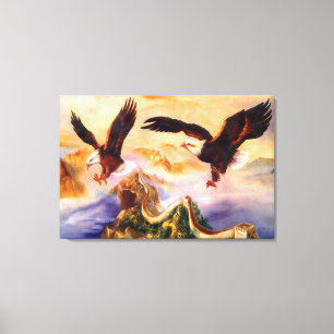 Bald Eagle over de Grote Muur van China Schilderen Canvas Afdruk