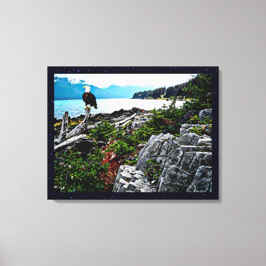 Bald Eagle over de kust van Alaska Canvas Afdruk (Voorkant)