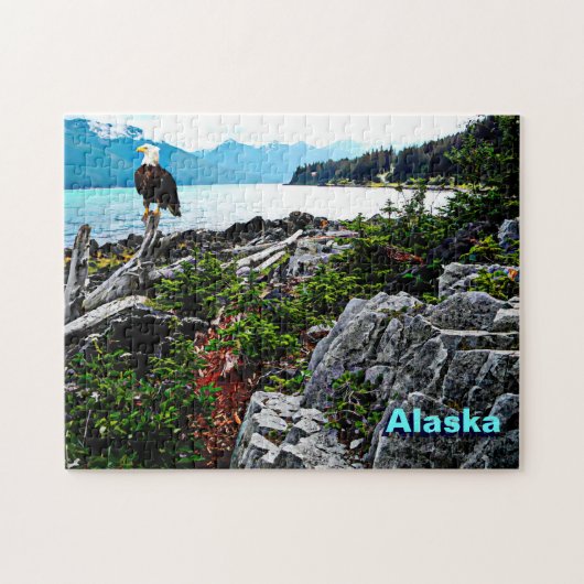 Bald Eagle over de kust van Alaska Legpuzzel (Horizontaal)