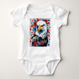 Bald Eagle Rood Wit en Blauw Bloemen USA Romper