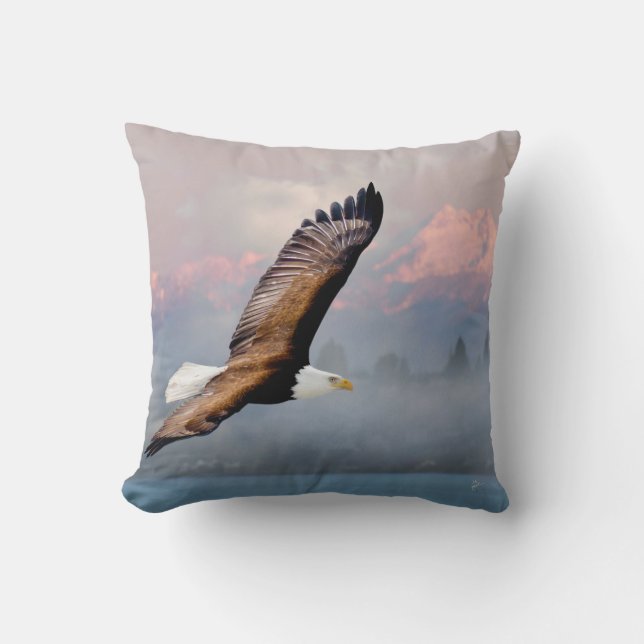 Bald Eagle Soar Mountains Natuur Inspirerend Kussen (Voorkant)
