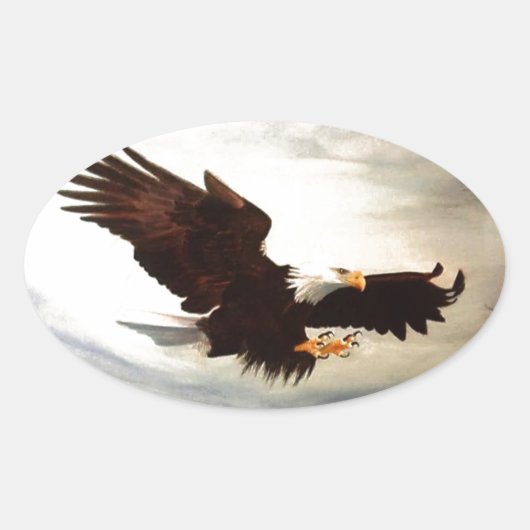 Bald Eagle Soaring Ovale Sticker (Voorkant)
