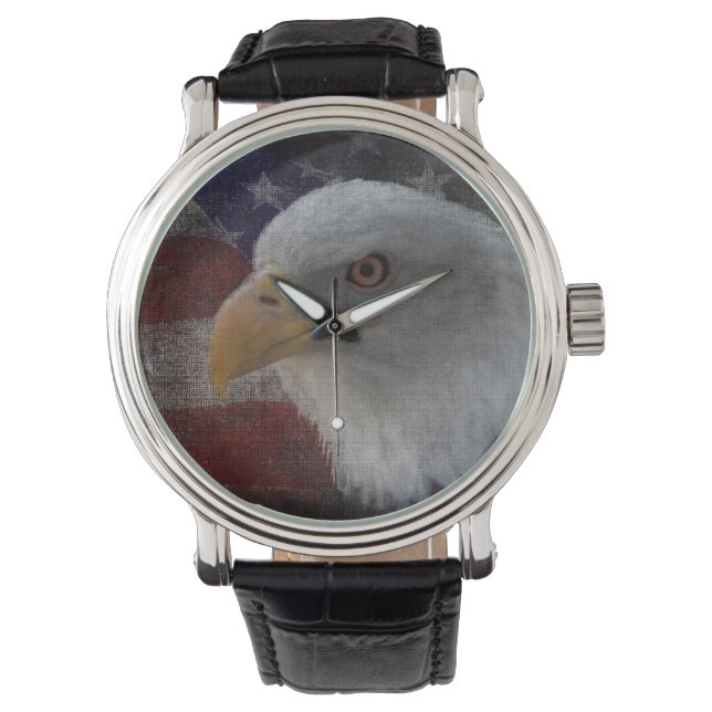 Bald Eagle Stars & Stripes Patriotic Horloge (Voorkant)