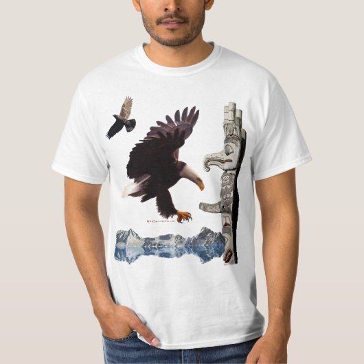Bald Eagle, Totem Pole, Raven & Mountain T-shirt (Voorkant)