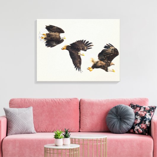 Bald Eagle Triple Flight Canvas Afdruk (Insitu (Woonkamer))