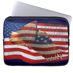 Bald Eagle & US Flag Patriotic Laptop Slapje Sleeve