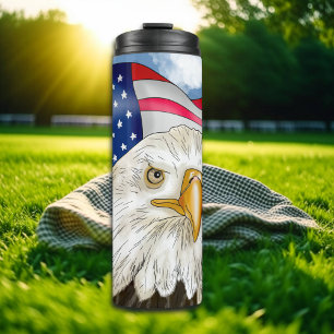 Bald Eagle voor de Amerikaanse vlag Patriottische  Thermosbeker
