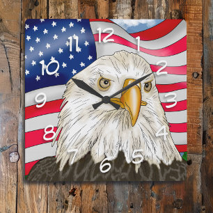 Bald Eagle voor de Amerikaanse vlag Patriottische  Vierkante Klok