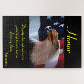 Bald eagle voor een Amerikaanse vlag Legpuzzel (Horizontaal)