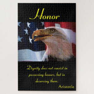 Bald eagle voor een Amerikaanse vlag Legpuzzel