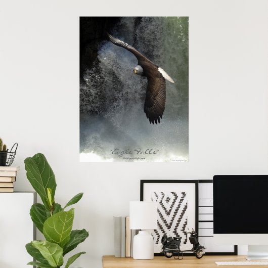Bald Eagle & Waterfall Poster (Thuiskantoor)