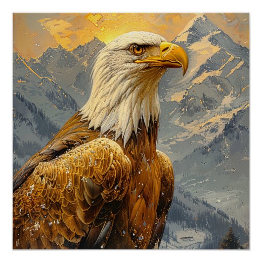 Bald Eagle Waterverf Mountains Perfect Poster (Voorkant)