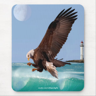 Bald Eagle, Waves & Lighthouse Mousepad Muismat