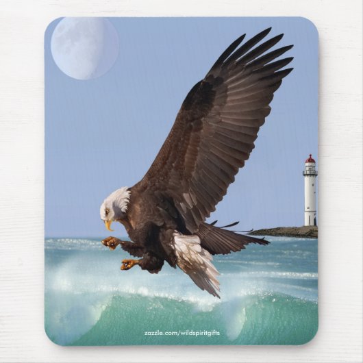 Bald Eagle, Waves & Lighthouse Mousepad Muismat (Voorkant)