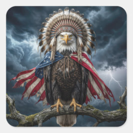 Bald Eagle With American Flag Cape and Headdress Vierkante Sticker