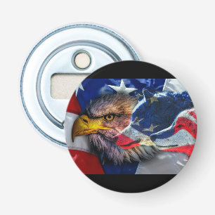 Bald Eagle Wolf American Flag Button Flesopener